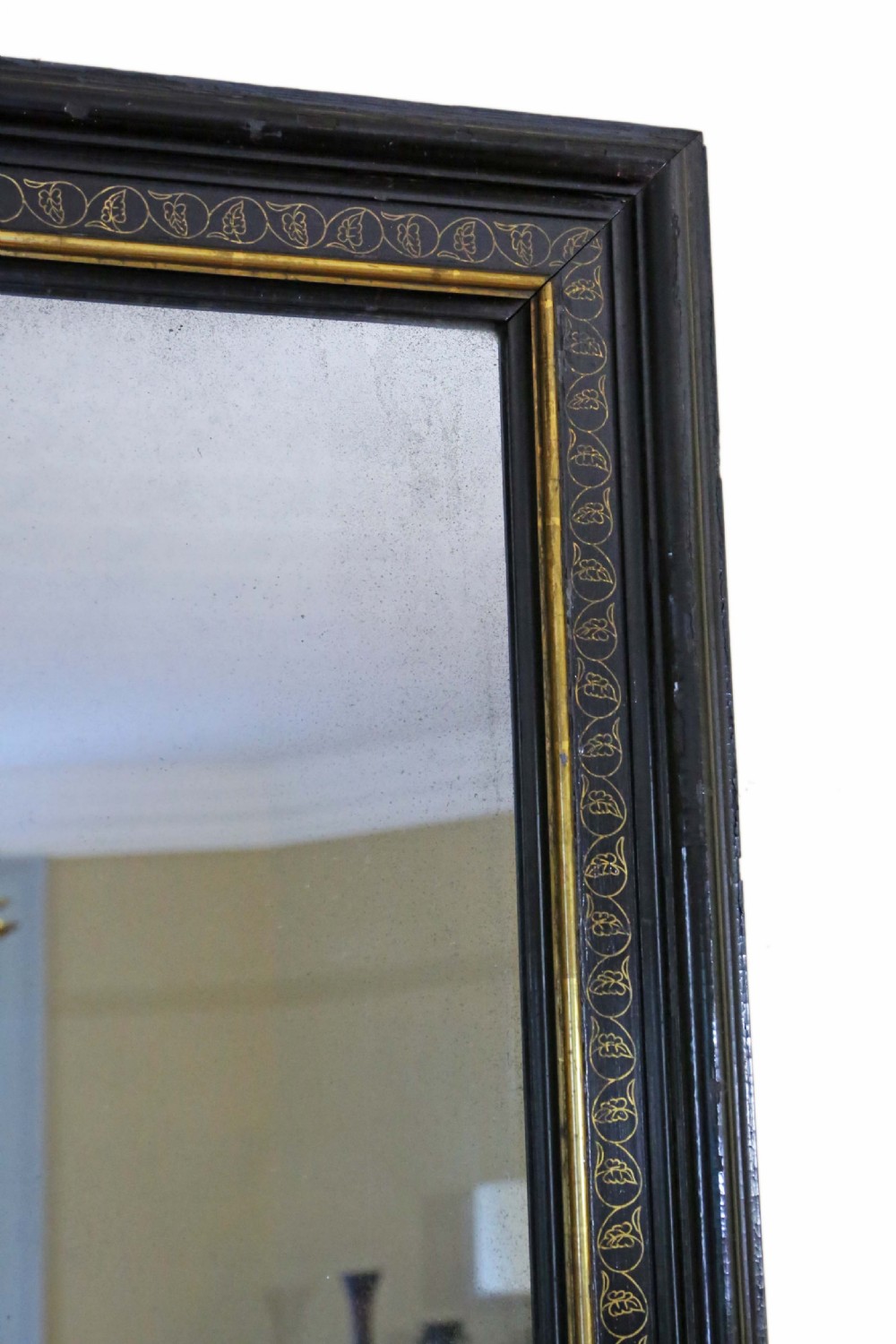 ANTIQUE 19TH CENTURY LARGE QUALITY EBONISED AND GILT OVERMANTLE MIRROR View III