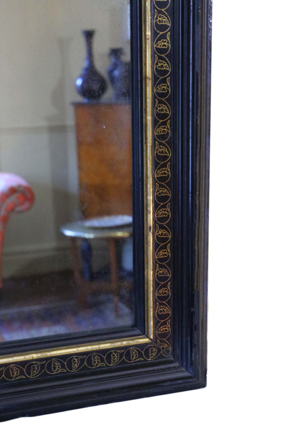 ANTIQUE 19TH CENTURY LARGE QUALITY EBONISED AND GILT OVERMANTLE MIRROR View V