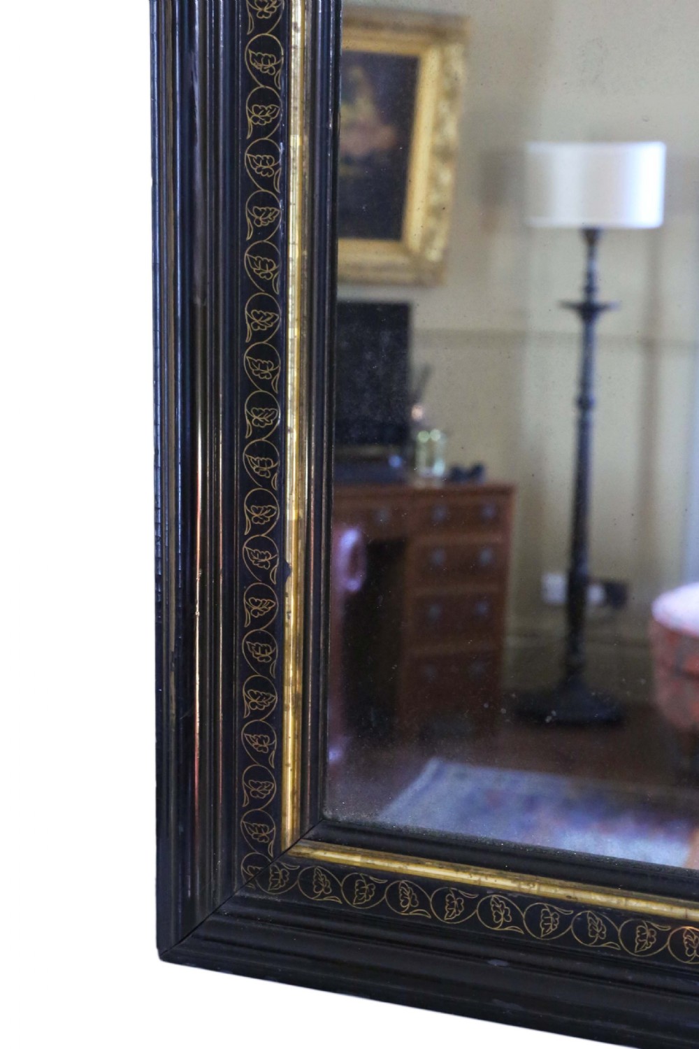 ANTIQUE 19TH CENTURY LARGE QUALITY EBONISED AND GILT OVERMANTLE MIRROR View VI