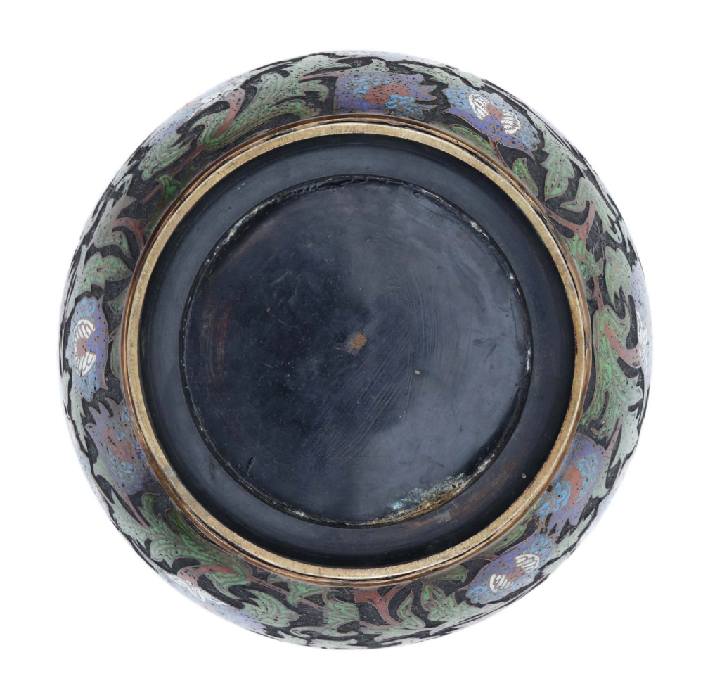 ANTIQUE LARGE QUALITY ORIENTAL JAPANESE BRONZE CHAMPLEVE ENAMEL PLANTER C1910 MEIJI PERIOD View VI