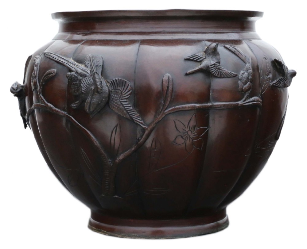 ANTIQUE LARGE FINE QUALITY ORIENTAL JAPANESE BRONZE  PLANTER CENSOR MEIJI PERIOD 19TH CENTURY