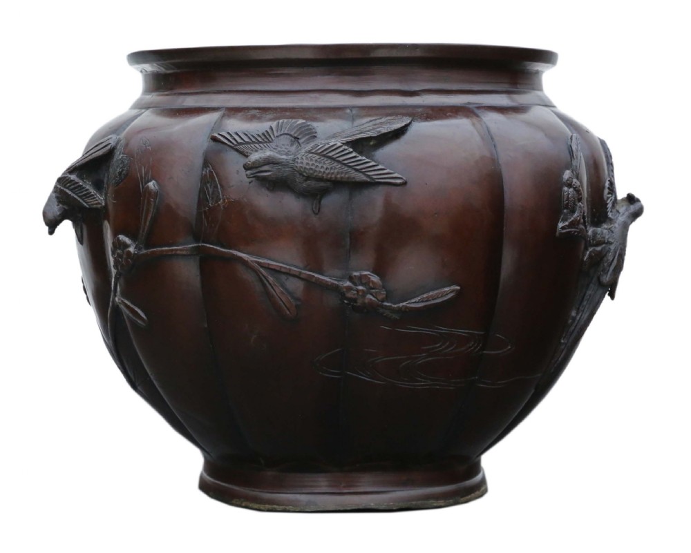 ANTIQUE LARGE FINE QUALITY ORIENTAL JAPANESE BRONZE  PLANTER CENSOR MEIJI PERIOD 19TH CENTURY View III