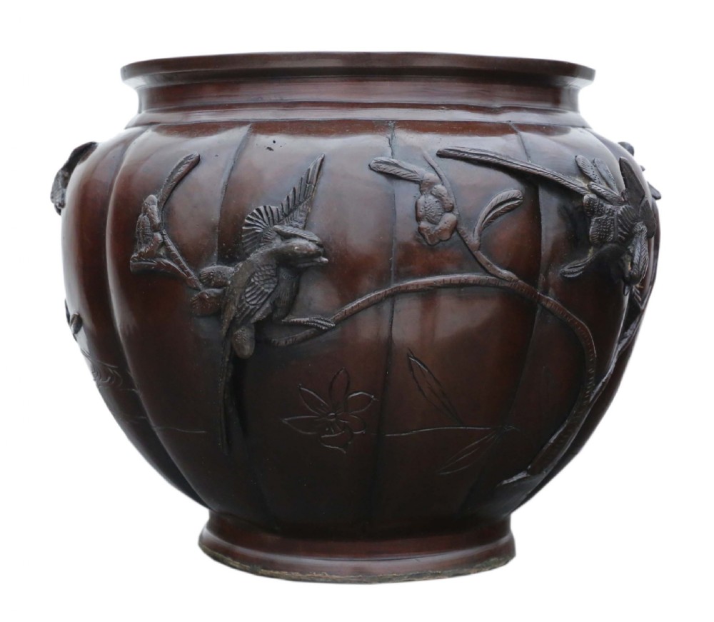 ANTIQUE LARGE FINE QUALITY ORIENTAL JAPANESE BRONZE  PLANTER CENSOR MEIJI PERIOD 19TH CENTURY View V