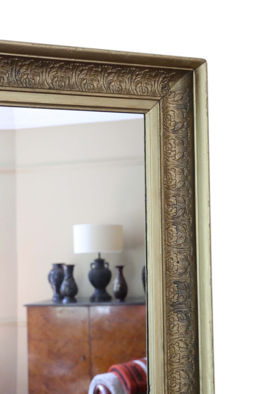 A large mid-19th-century rectangular mirror featuring a heavy gold gilt frame with carved foliage moulding. View III