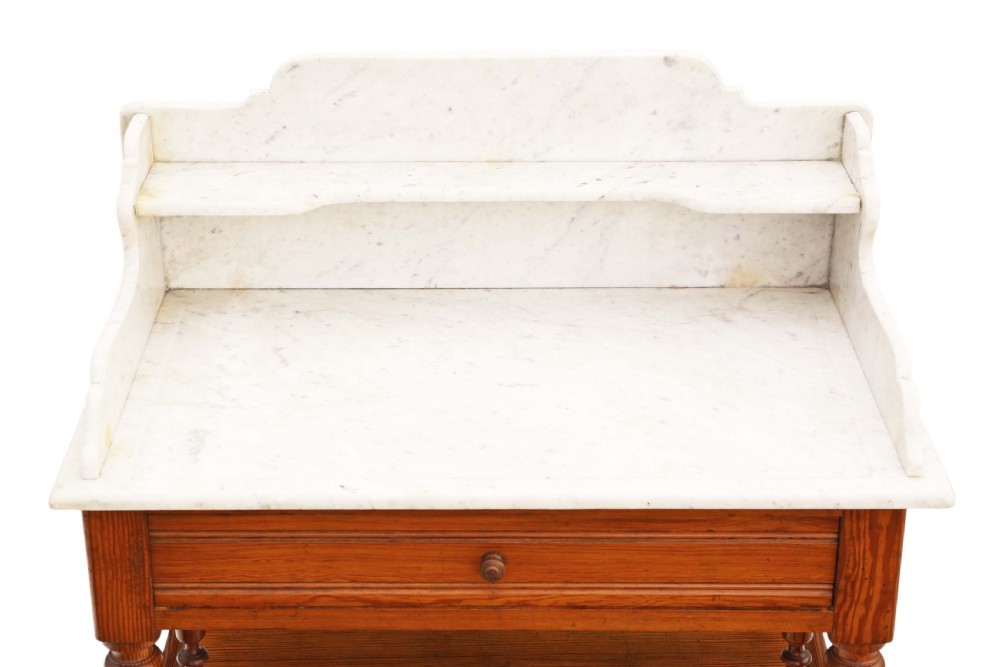 ANTIQUE FINE QUALITY PITCH PINE AND MARBLE WASH STAND C1900 COMPACT PROPORTIONS View IV