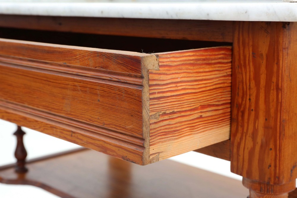 ANTIQUE FINE QUALITY PITCH PINE AND MARBLE WASH STAND C1900 COMPACT PROPORTIONS View VI