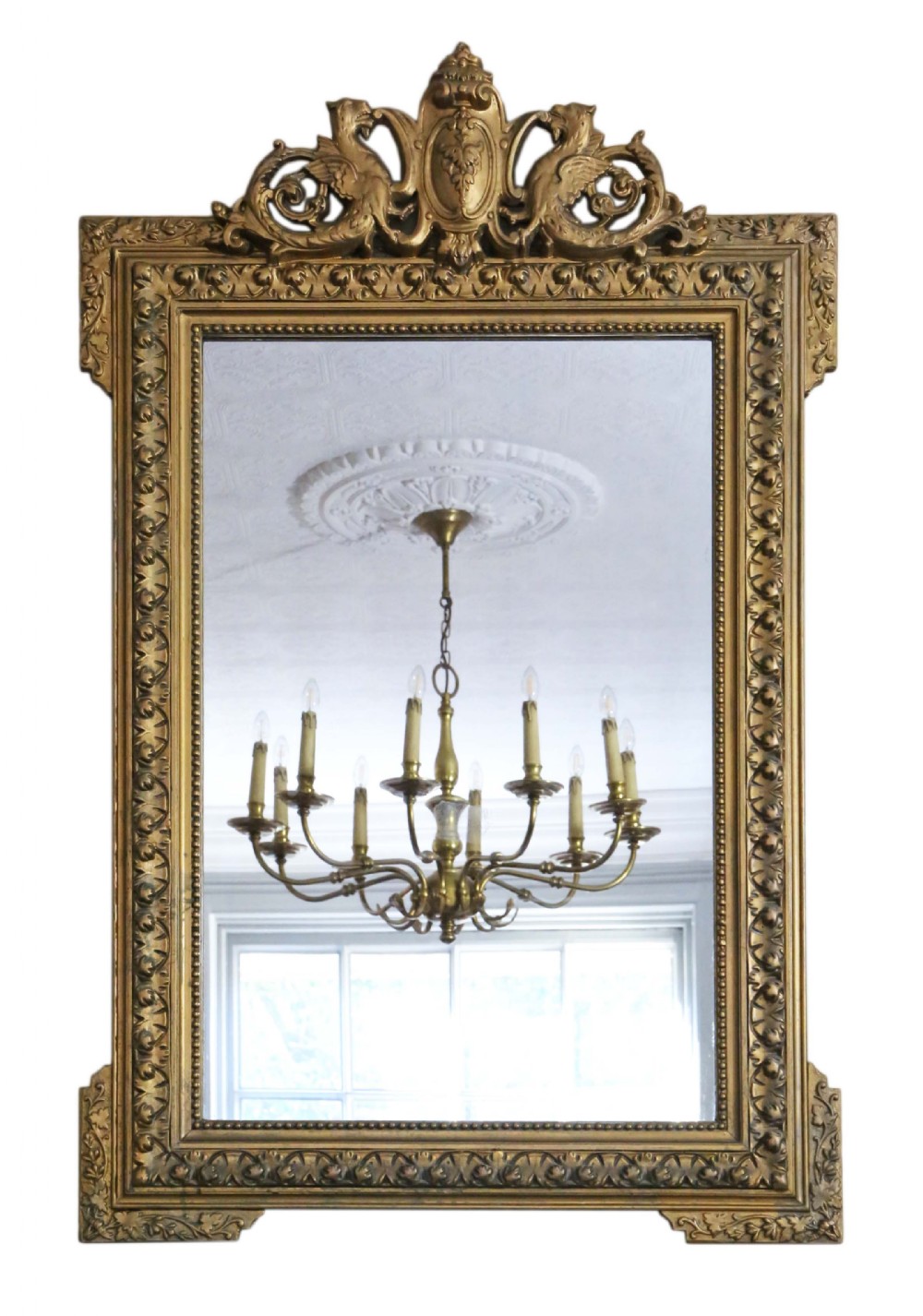 ANTIQUE 19TH CENTURY LARGE QUALITY GILT  OVERMANTLE MIRROR