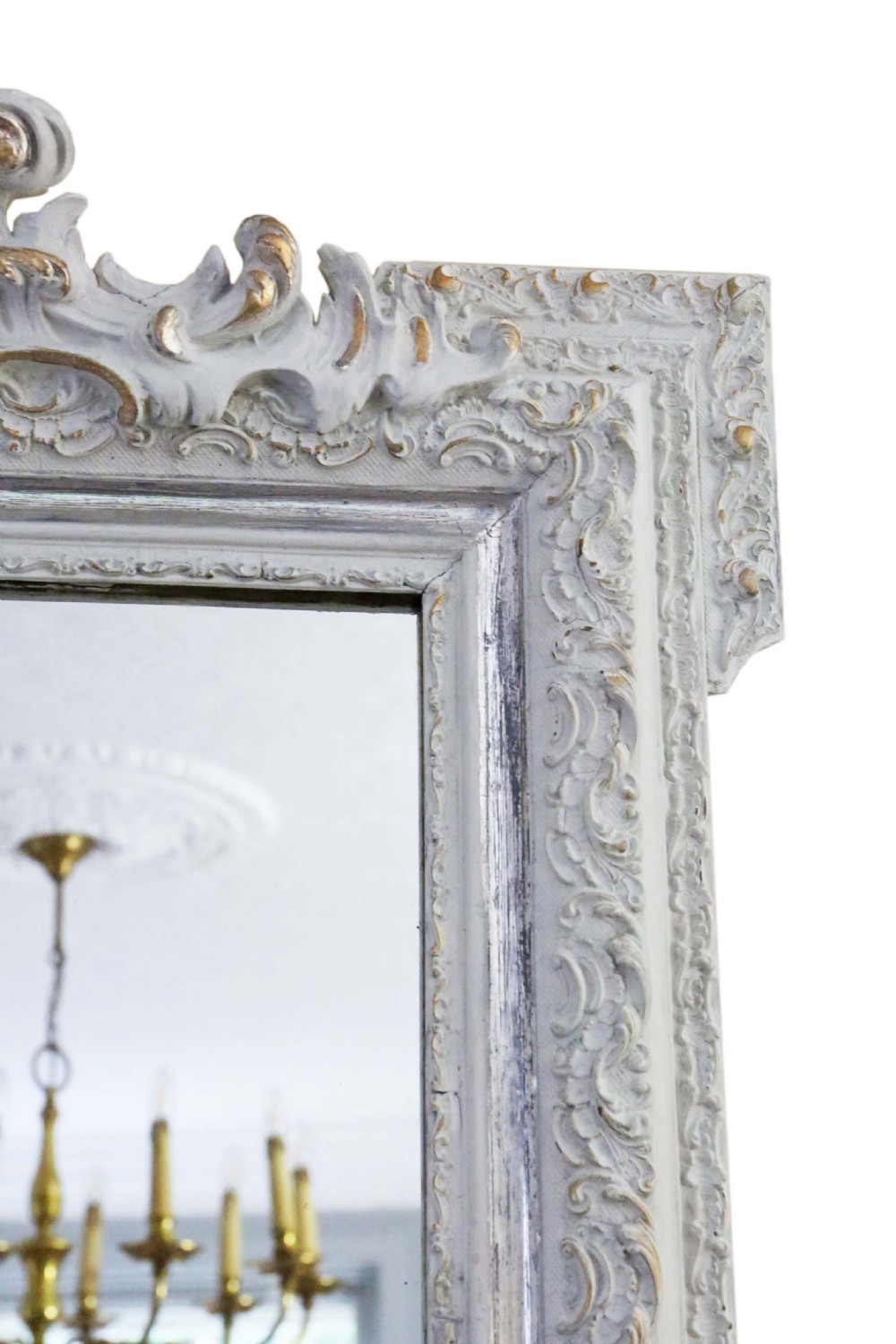 A large rectangular light grey painted frame featuring a gilded inner border and an ornate carved rococo crest at the top. View III