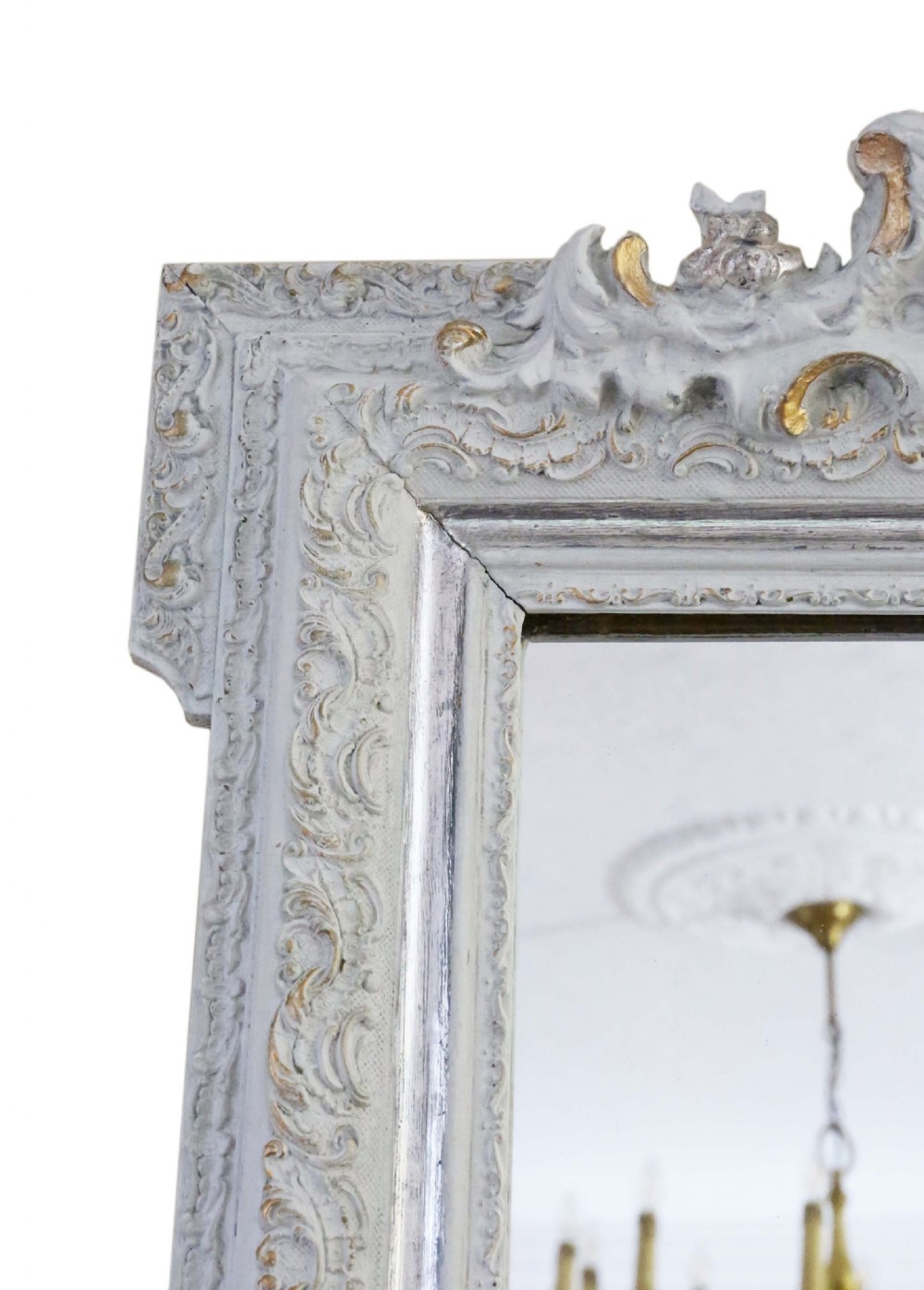 A large rectangular light grey painted frame featuring a gilded inner border and an ornate carved rococo crest at the top. View IV