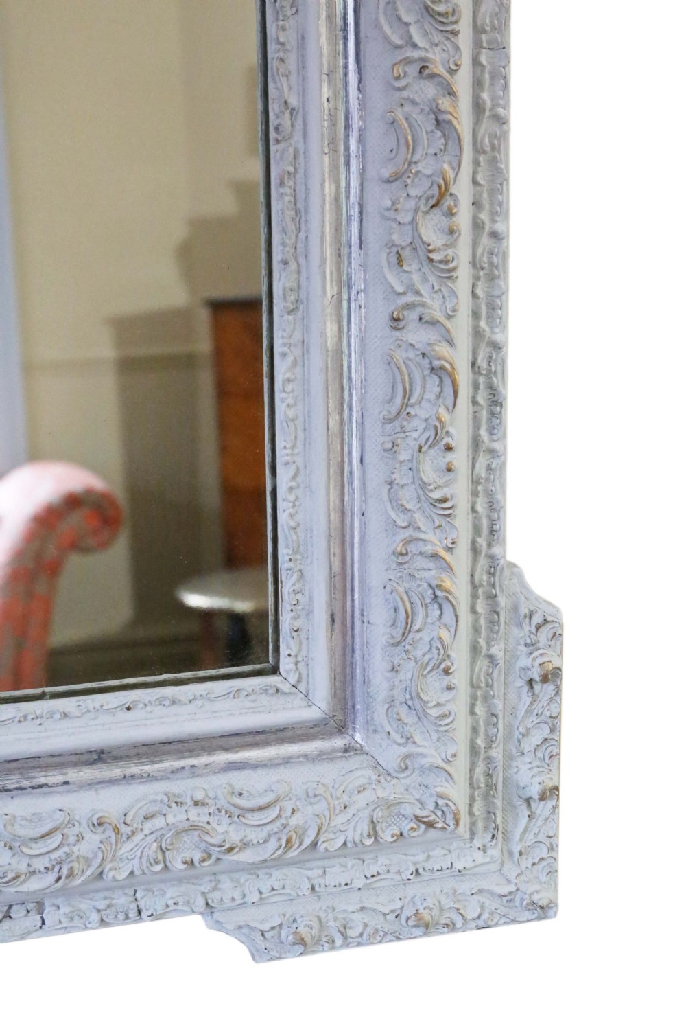 A large rectangular light grey painted frame featuring a gilded inner border and an ornate carved rococo crest at the top. View VI