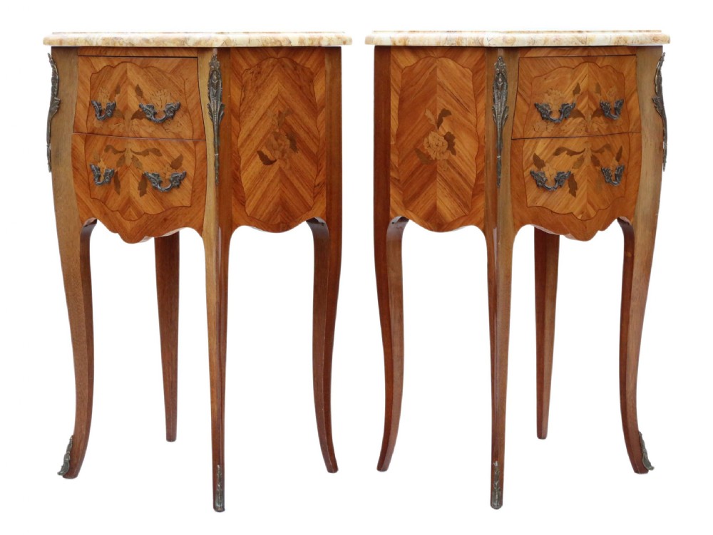 ANTIQUE FINE QUALITY PAIR OF FRENCH MARQUETRY BEDSIDE TABLES  View III