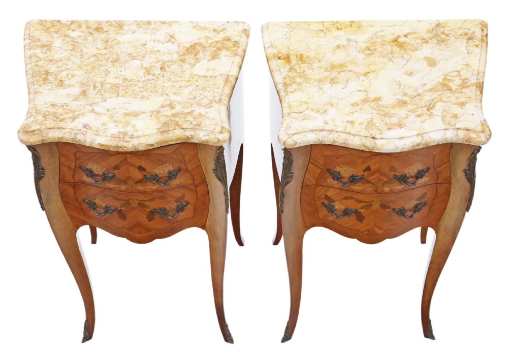 ANTIQUE FINE QUALITY PAIR OF FRENCH MARQUETRY BEDSIDE TABLES  View VI