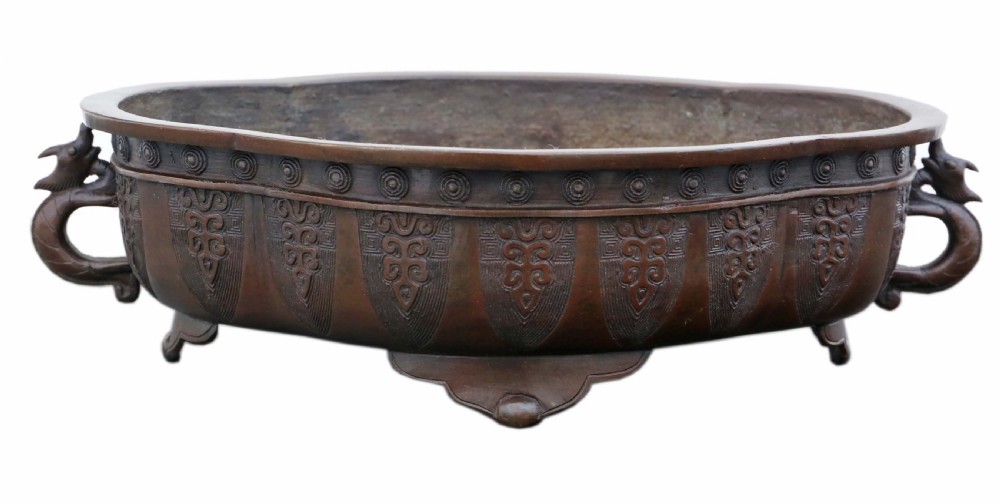 Antique Oriental Japanese large fine quality shaped bronze jardinière Meiji Period C1900 Suiban Ikebana