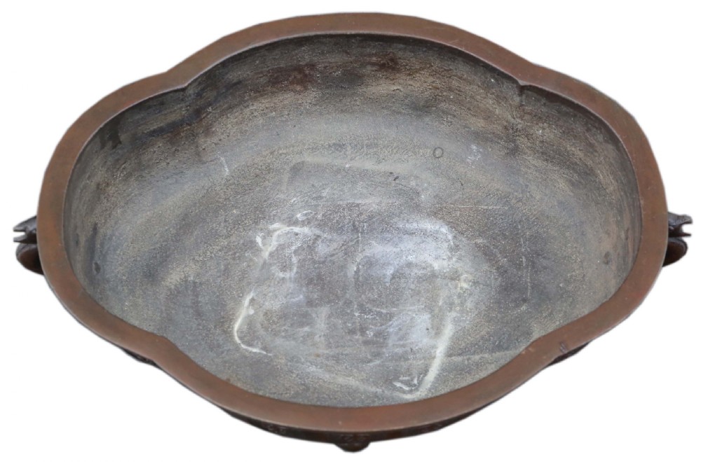 Antique Oriental Japanese large fine quality shaped bronze jardinière Meiji Period C1900 Suiban Ikebana View V