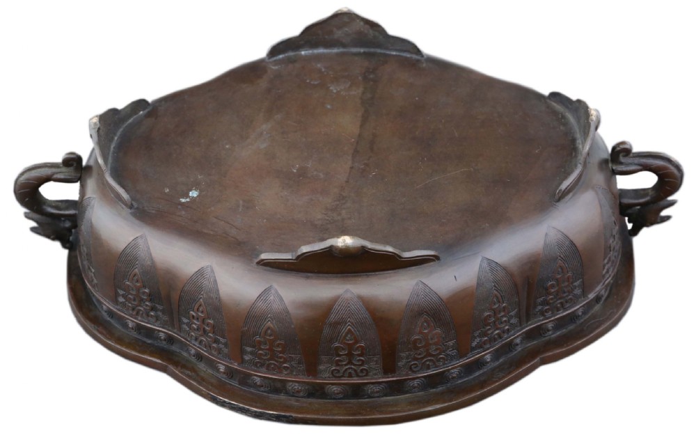 Antique Oriental Japanese large fine quality shaped bronze jardinière Meiji Period C1900 Suiban Ikebana View VI