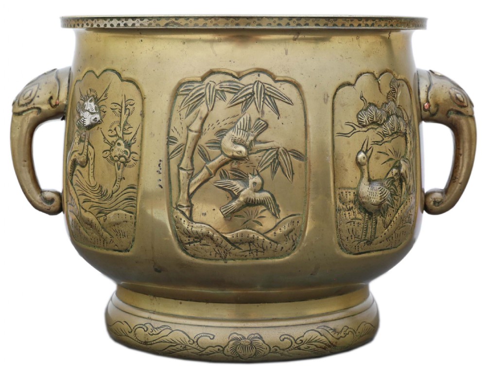 Antique vintage Oriental Japanese large bronze jardinière planter C1925