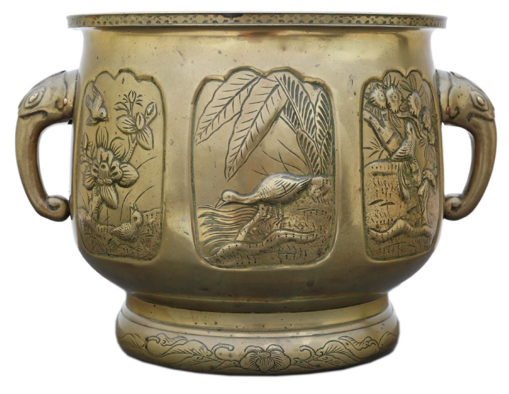 Antique vintage Oriental Japanese large bronze jardinière planter C1925 View II