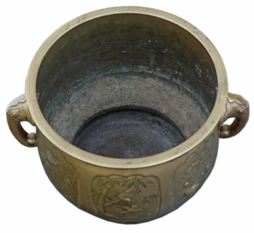 Antique vintage Oriental Japanese large bronze jardinière planter C1925 View IV