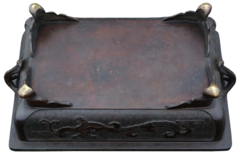 Antique Oriental Japanese large fine quality bronze jardinière planter Meiji Period C1880 Suiban Ikebana View VI