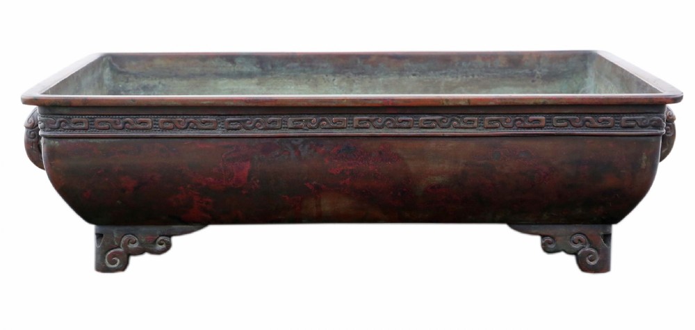 Antique Oriental Japanese large fine quality bronze jardinière planter Suiban Ikebana Meiji Period C1880