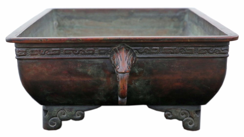 Antique Oriental Japanese large fine quality bronze jardinière planter Suiban Ikebana Meiji Period C1880 View II