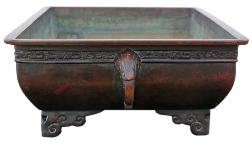 Antique Oriental Japanese large fine quality bronze jardinière planter Suiban Ikebana Meiji Period C1880 View IV