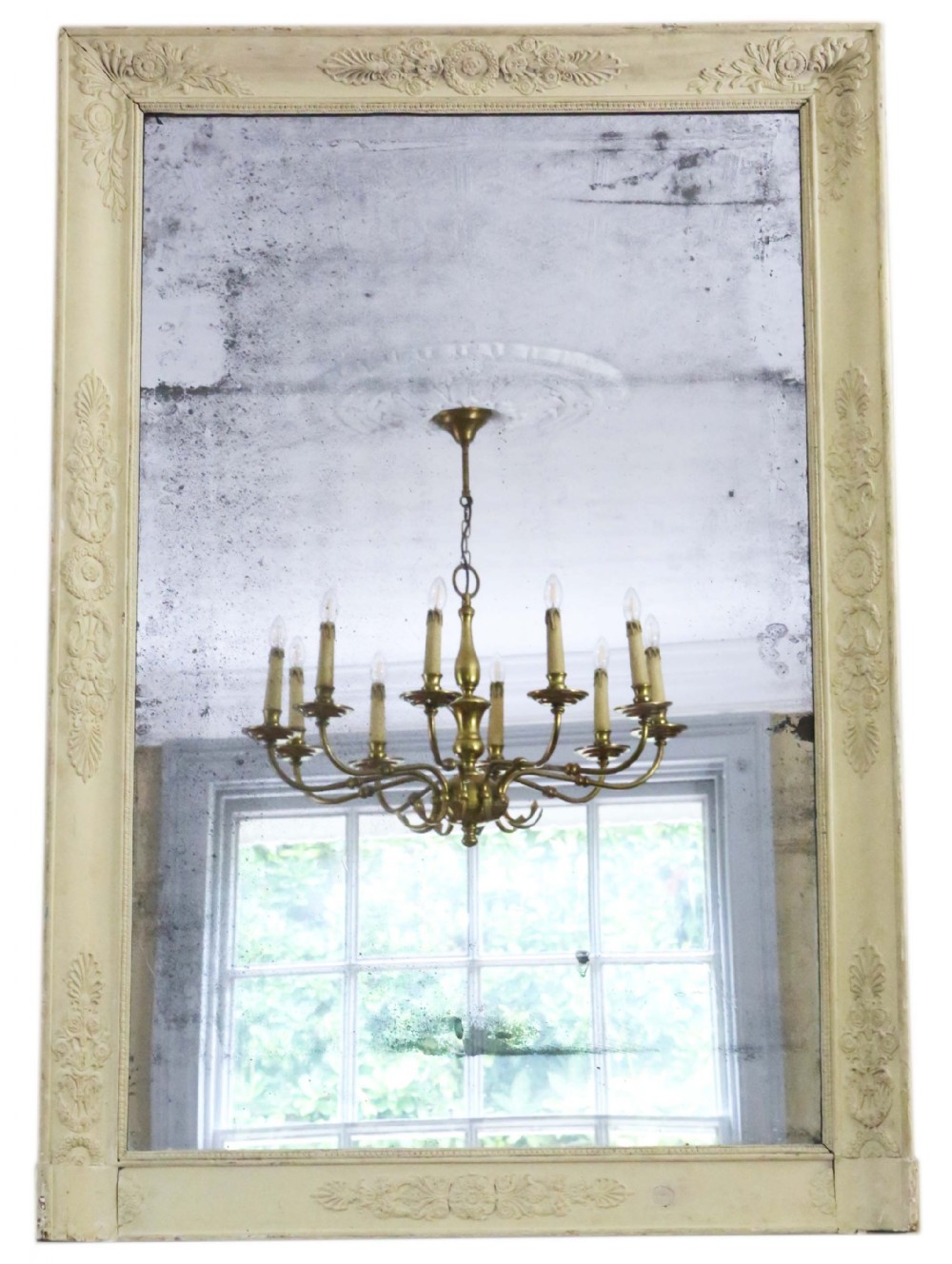 Antique large quality French painted wall overmantle mirror 19th Century