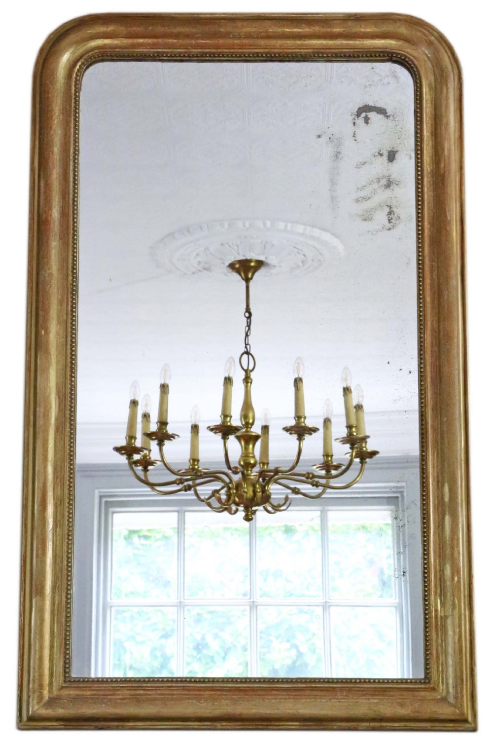Antique large 19th Century quality French gilt overmantle wall mirror