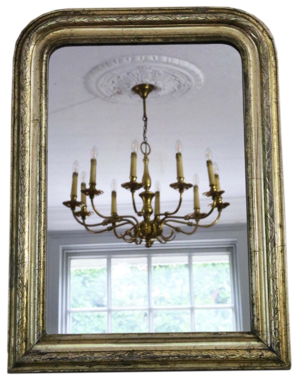 Antique large quality French 19th Century gilt overmantle wall mirror
