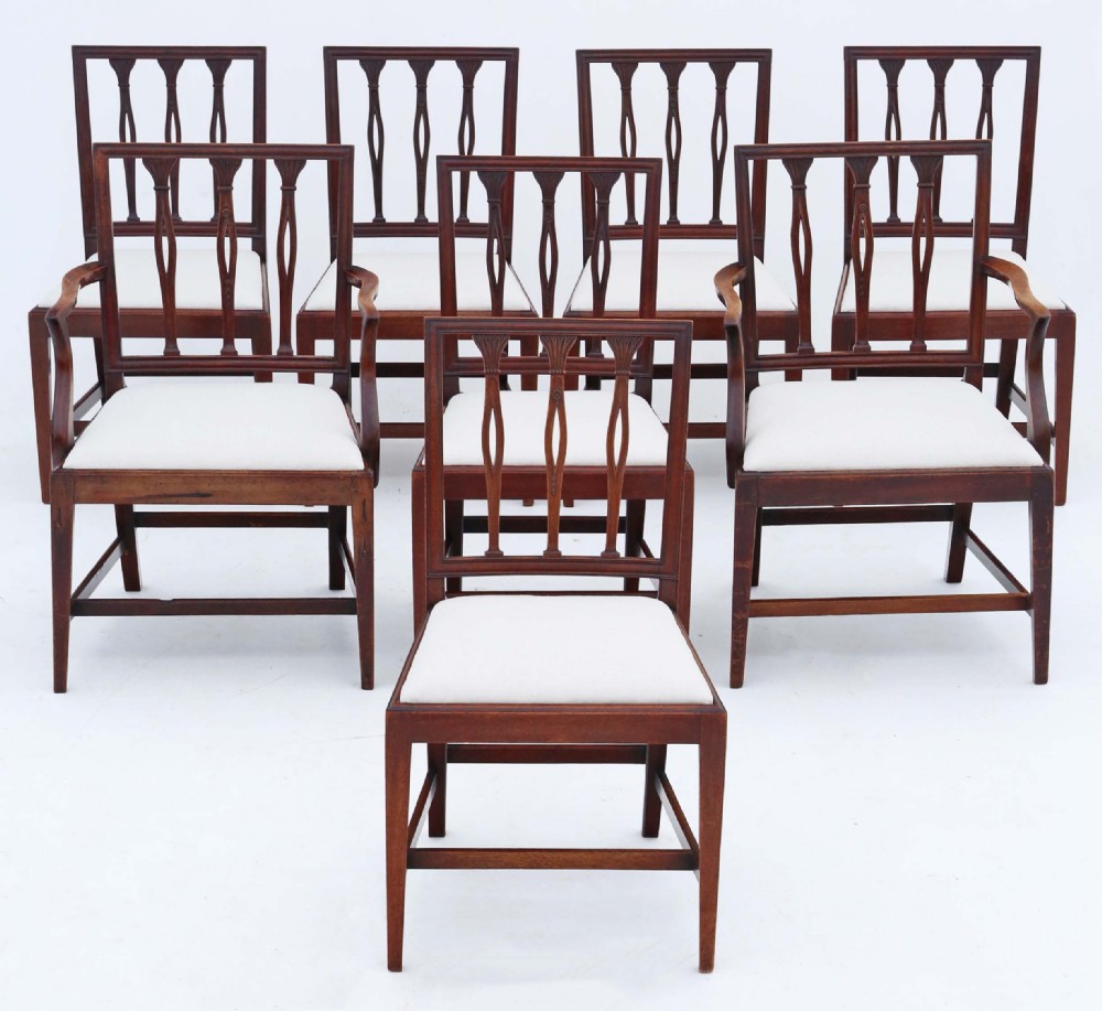 Antique fine quality set of eight (6 + 2) Georgian mahogany dining chairs C1820