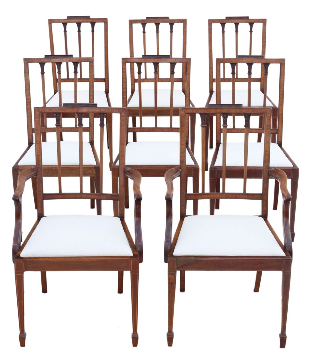 Antique fine quality set of eight (6 + 2) Georgian revival mahogany dining chairs C1900