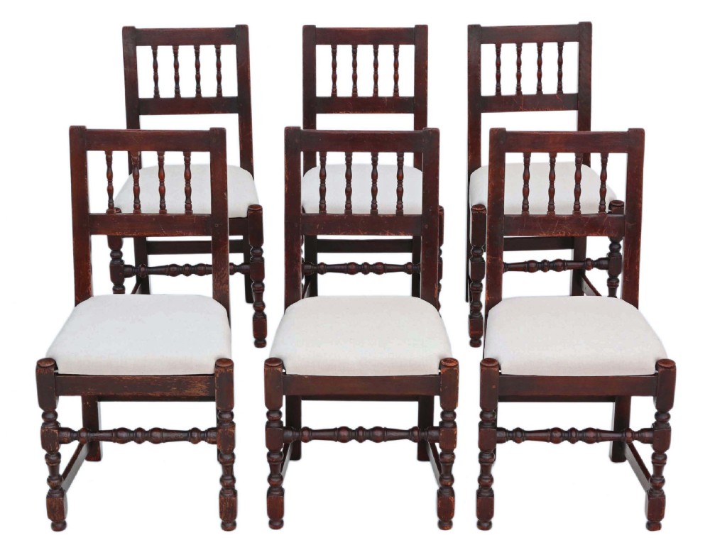 Set of six 19th Century rustic oak kitchen dining chairs