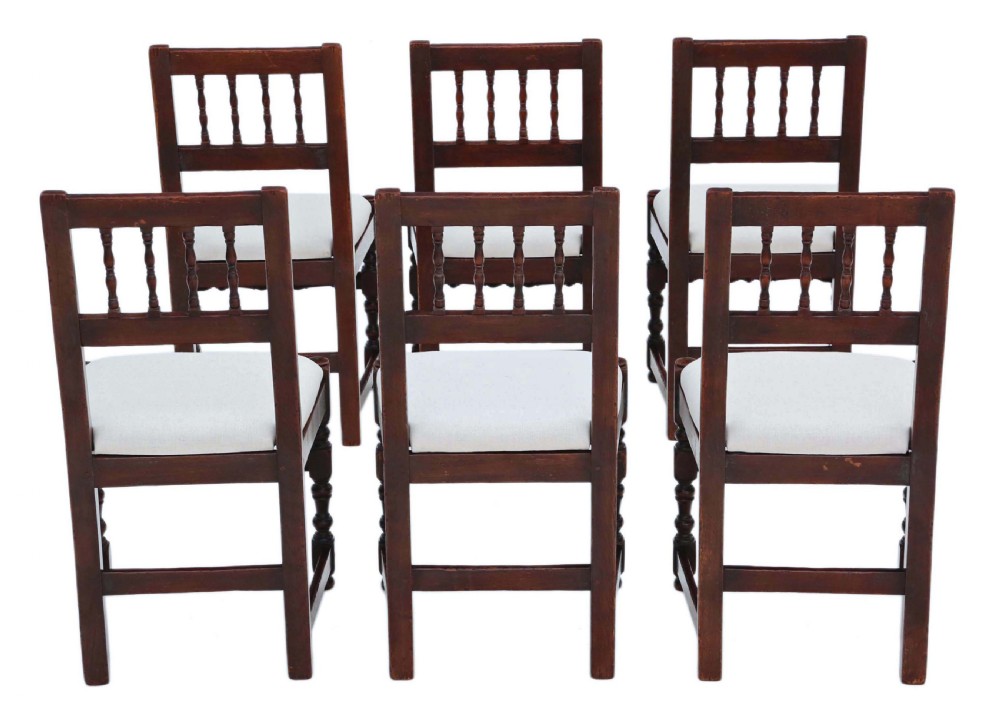 Set of six 19th Century rustic oak kitchen dining chairs View II