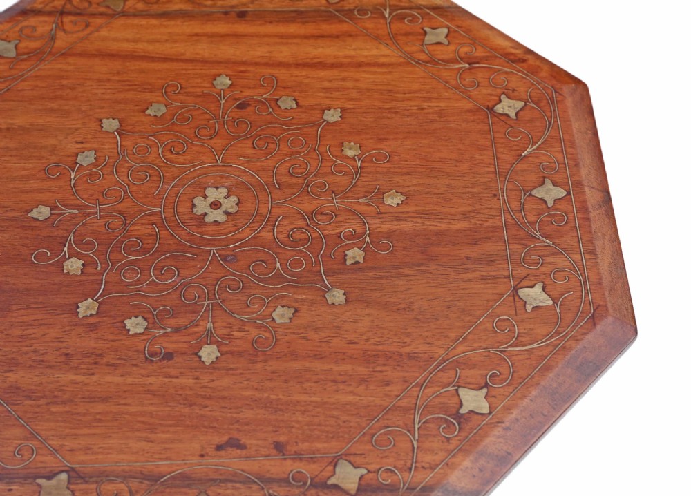 Pair of small folding brass inlaid hardwood (padauk) tables View III
