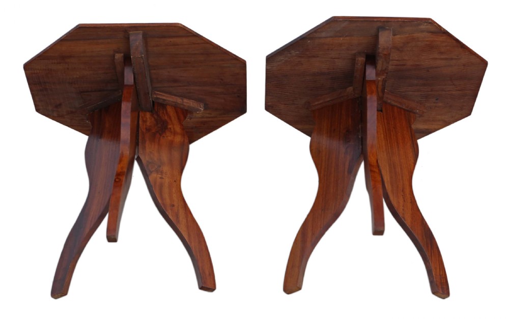 Pair of small folding brass inlaid hardwood (padauk) tables View VI