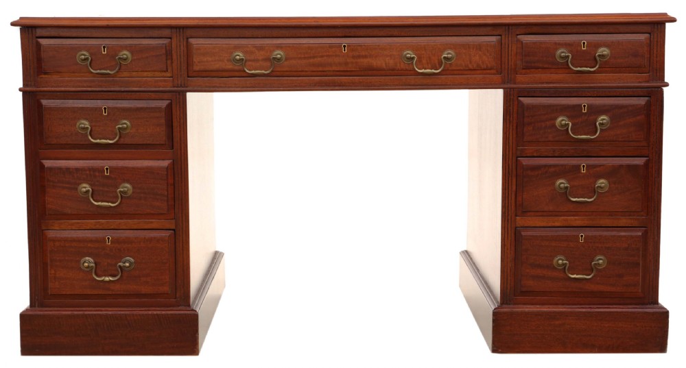 Antique quality large Edwardian mahogany twin pedestal desk C1905
