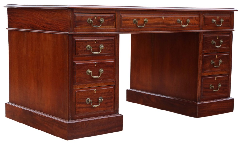 Antique quality large Edwardian mahogany twin pedestal desk C1905 View IV