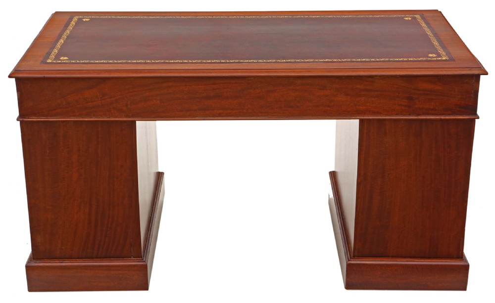 Antique quality large Edwardian mahogany twin pedestal desk C1905 View V