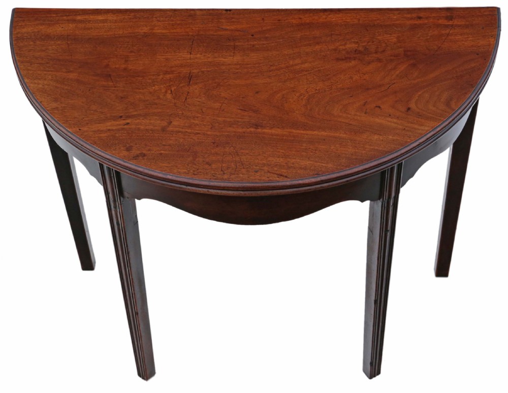 Antique quality Georgian 18th Century mahogany demi-lune folding card tea console table View II
