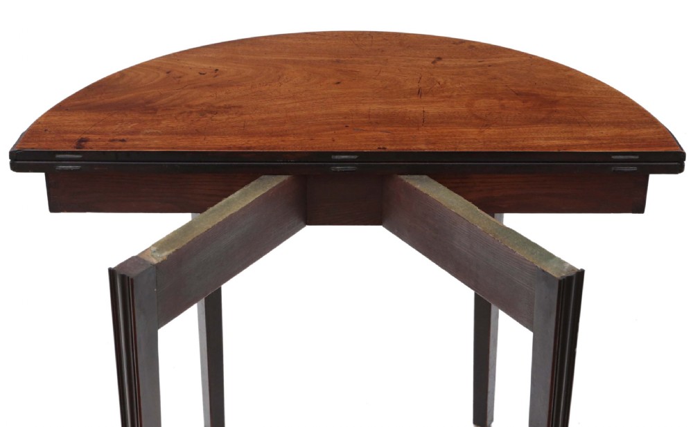 Antique quality Georgian 18th Century mahogany demi-lune folding card tea console table View III