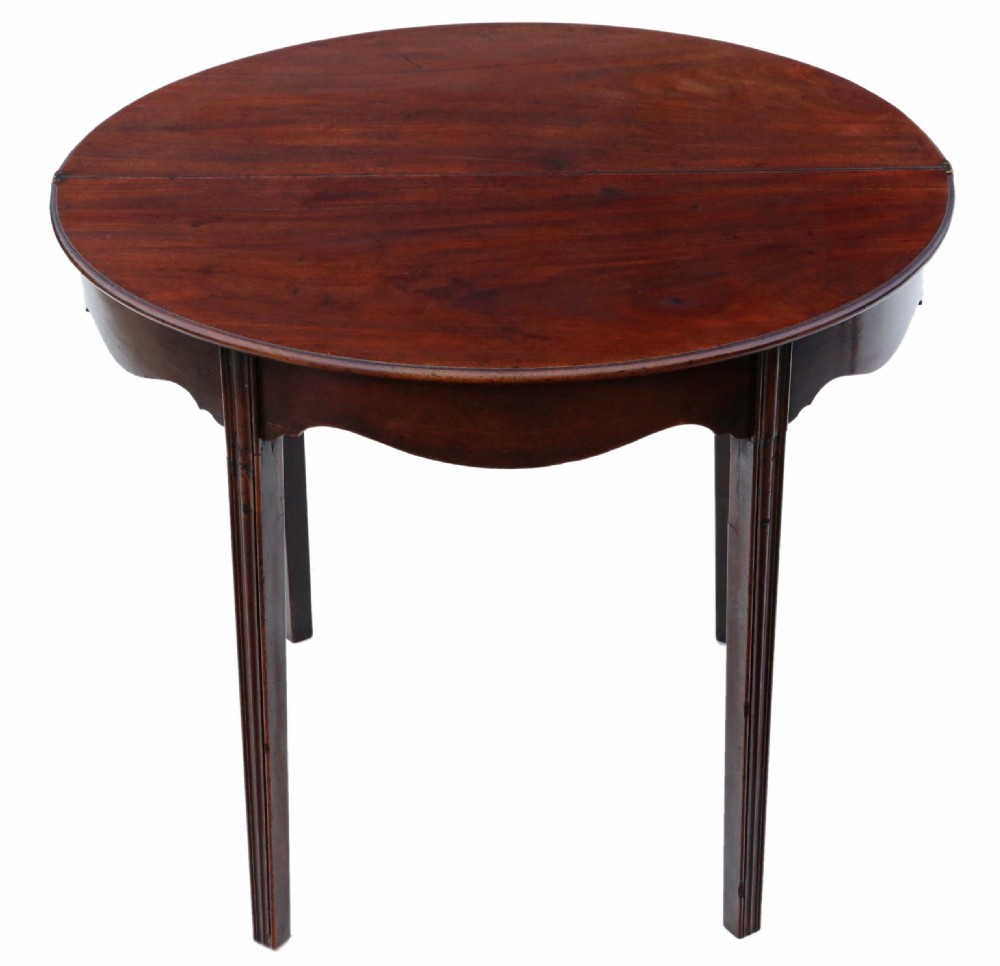 Antique quality Georgian 18th Century mahogany demi-lune folding card tea console table View IV