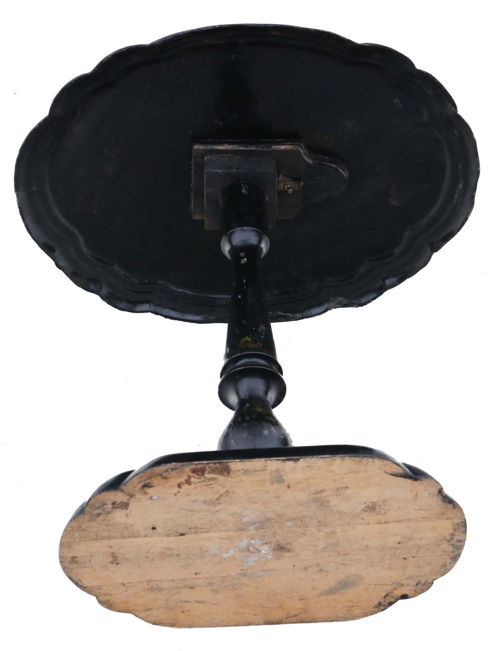 Antique Victorian C1880 hand decorated inlaid papier mache supper table with a tilt top View VII