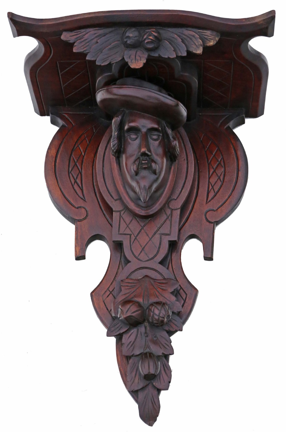 Antique 19th Century carved walnut clock or decorative item wall bracket mount shelf