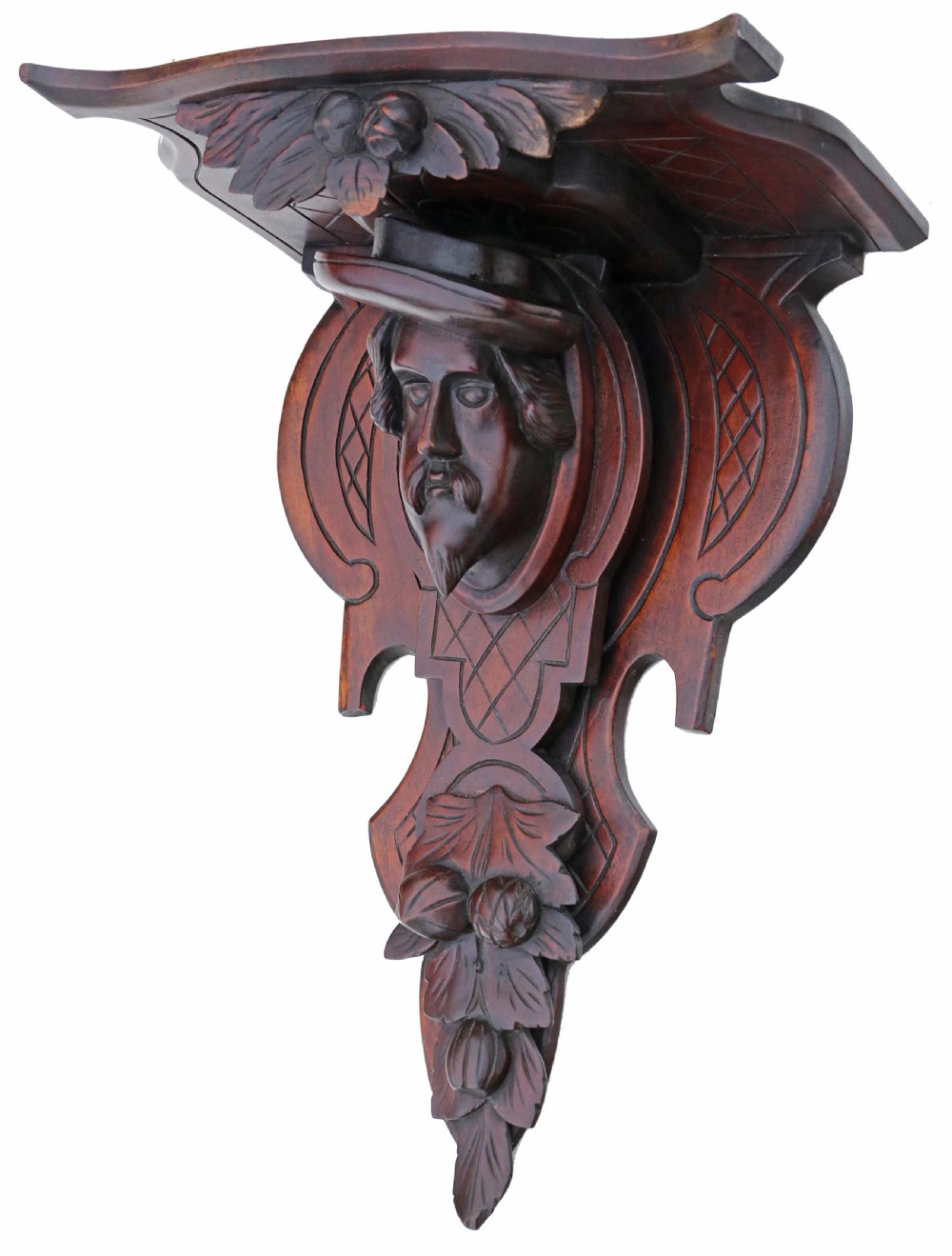 Antique 19th Century carved walnut clock or decorative item wall bracket mount shelf View III