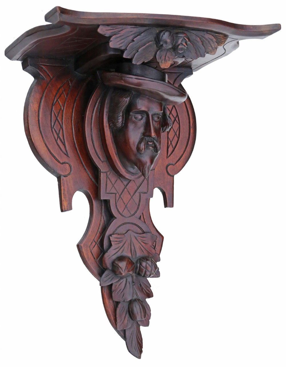 Antique 19th Century carved walnut clock or decorative item wall bracket mount shelf View IV
