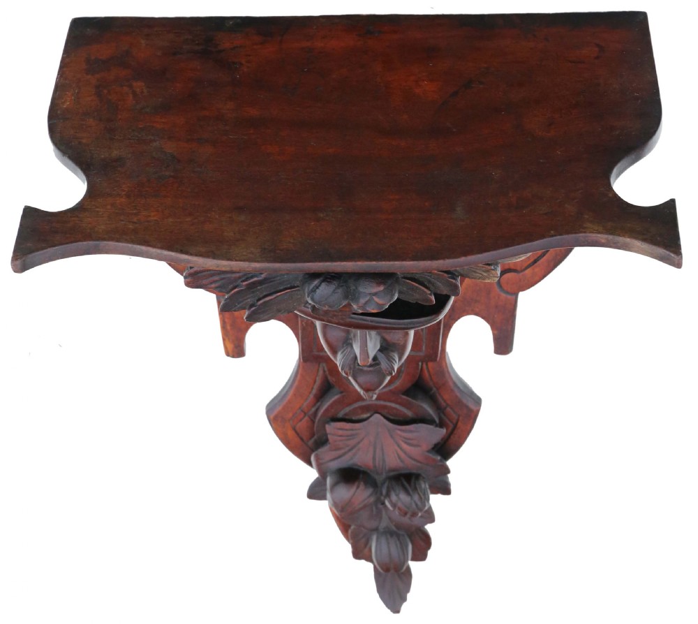 Antique 19th Century carved walnut clock or decorative item wall bracket mount shelf View V