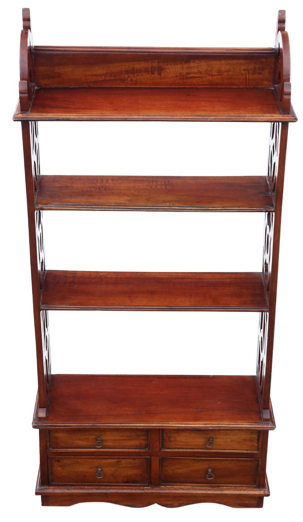 Antique mahogany fretwork bookcase with trinket drawers C1900