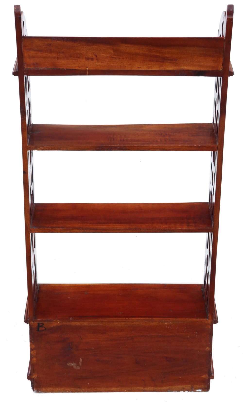 Antique mahogany fretwork bookcase with trinket drawers C1900 View IV