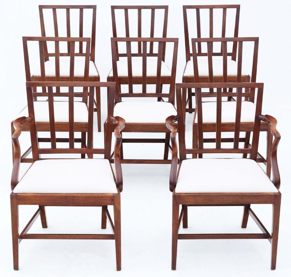 Antique fine quality set of eight (6 plus 2) early 19th Century Regency mahogany dining chairs