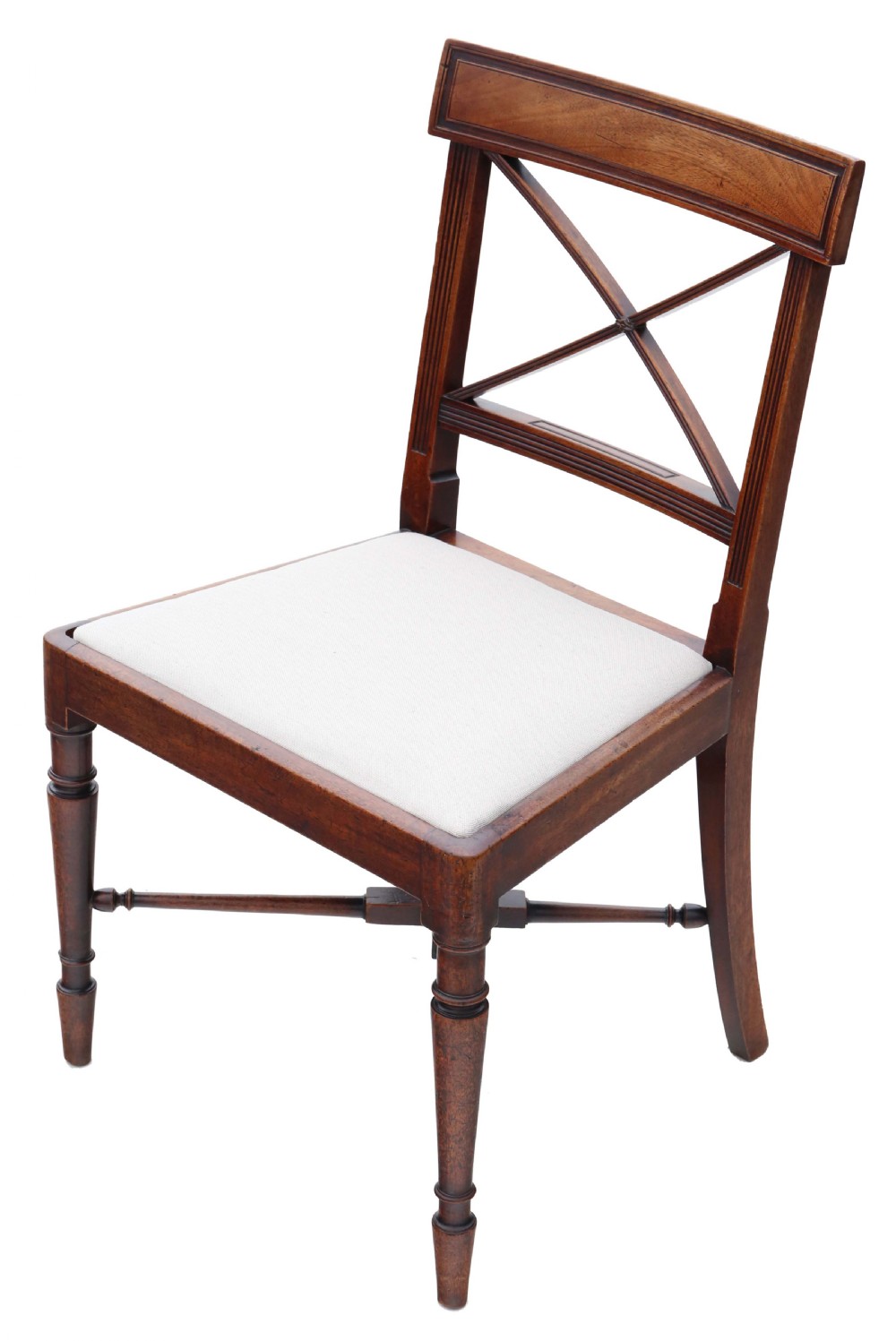 Antique fine quality matched set of 8 (6 plus 2) early 19th Century Regency mahogany x-frame dining chairs View IV